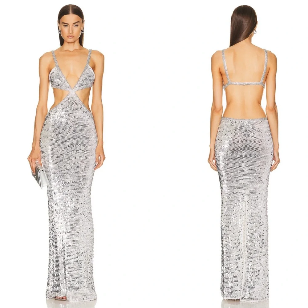 Retrofete Morgan Crystal and Sequin Embellished Cutout Crochet Maxi Dress Size S - Picture 1 of 10